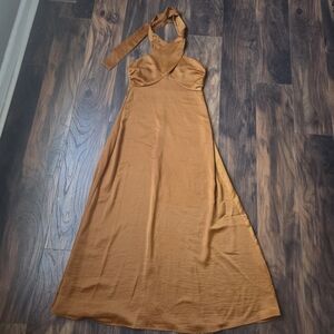 House of Harlow 1960 One-Shoulder Maxi Dress in Mustard Brown